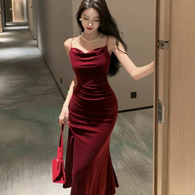 Slit Velvet Dress